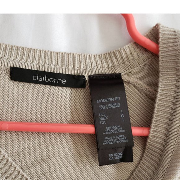 Claiborne Diamond Pattern SOFT Long Sleeve Sweater Shirt V-NECK - Picture 6 of 11